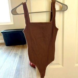 Brown Ribbed Bodysuit